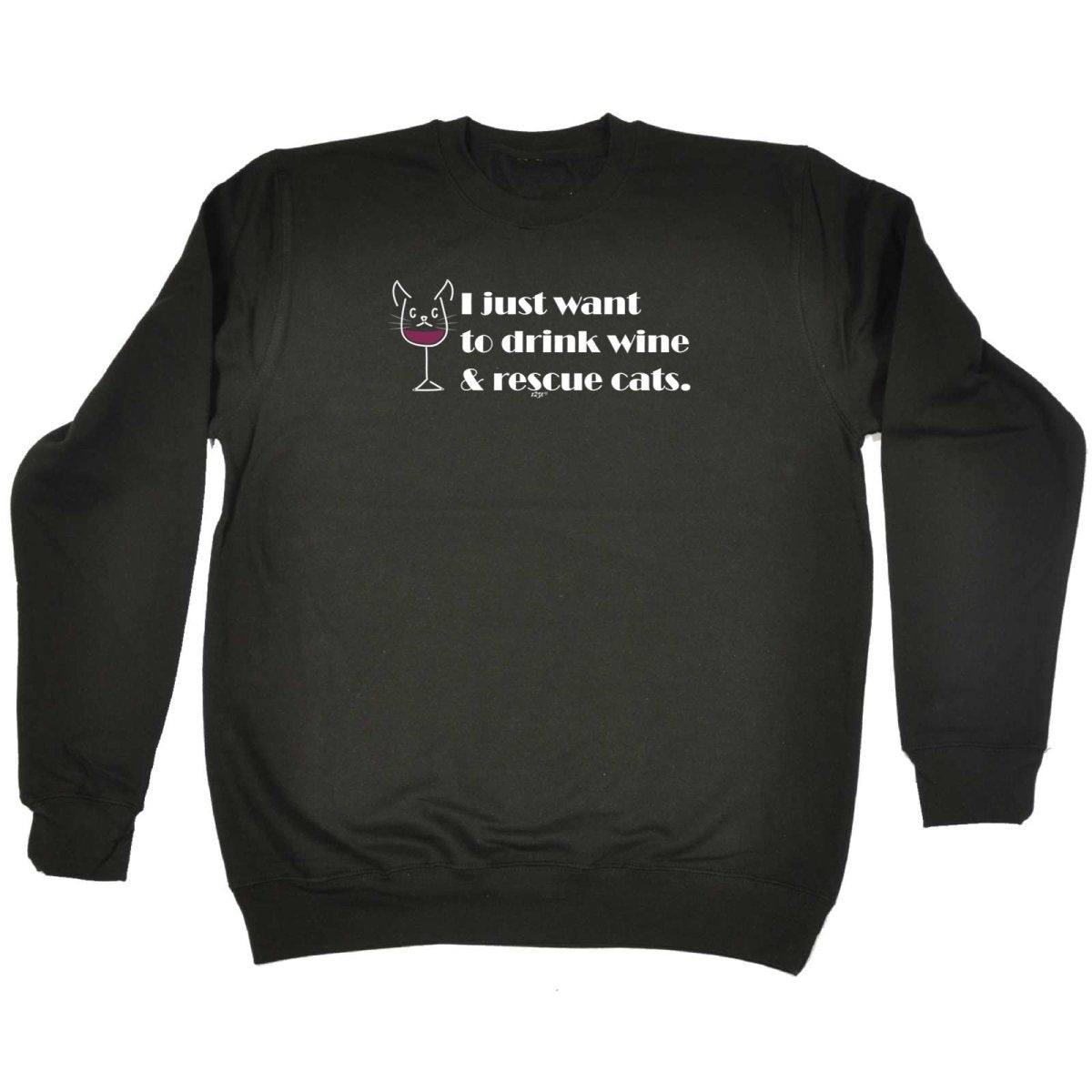 Alcohol Alcohol Animal Drink Wine And Rescue Cats - Funny Novelty Sweatshirt - 123t Australia | Funny T-Shirts Mugs Novelty Gifts