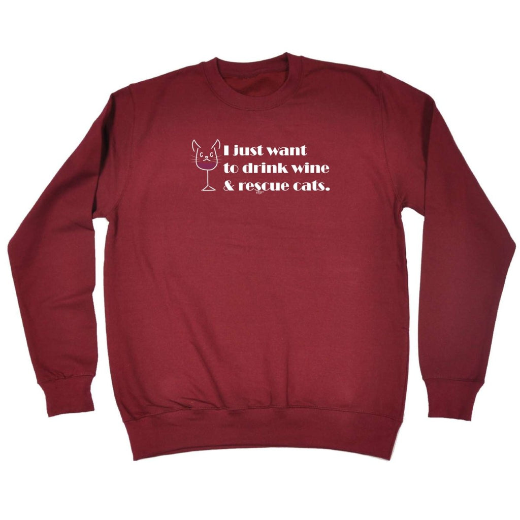Alcohol Alcohol Animal Drink Wine And Rescue Cats - Funny Novelty Sweatshirt - 123t Australia | Funny T-Shirts Mugs Novelty Gifts