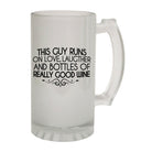 Alcohol Alcohol Frosted Glass Beer Stein - This Guy Runs Wine - Funny Novelty Birthday - 123t Australia | Funny T-Shirts Mugs Novelty Gifts