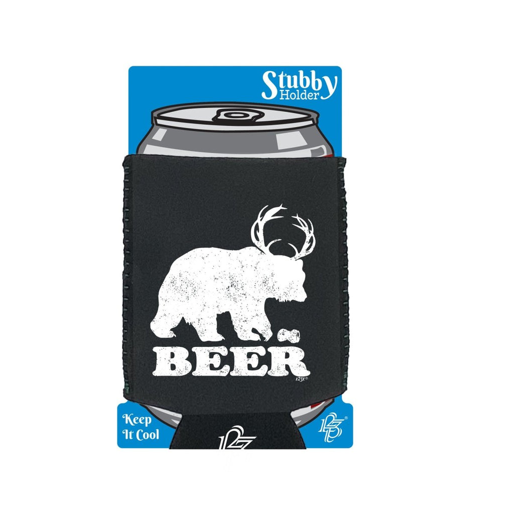 Alcohol Animal Beer Bear Deer - Funny Novelty Stubby Holder With Base - 123t Australia | Funny T-Shirts Mugs Novelty Gifts
