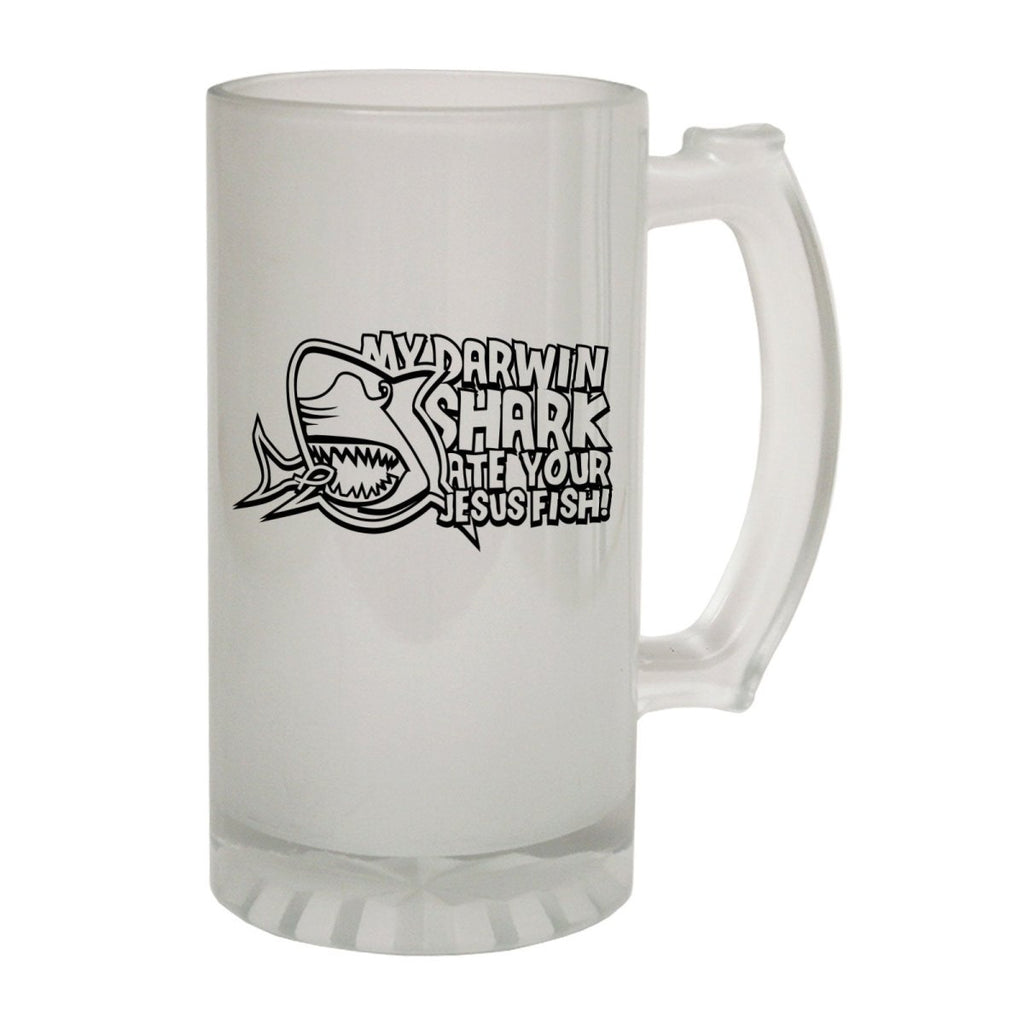 Alcohol Animal Frosted Glass Beer Stein - Darwin Shark Sarcasm - Funny Novelty Birthday - 123t Australia | Funny T-Shirts Mugs Novelty Gifts