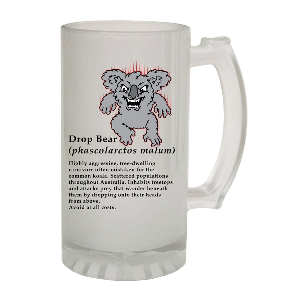 Alcohol Animal Frosted Glass Beer Stein - Drop Bear Description - Funny Novelty Birthday - 123t Australia | Funny T-Shirts Mugs Novelty Gifts