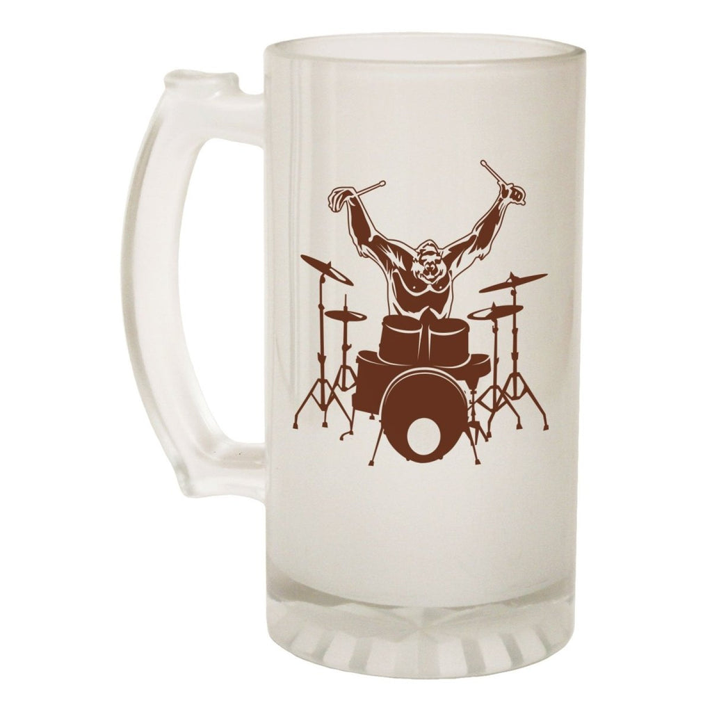 Alcohol Animal Frosted Glass Beer Stein - Gorilla Drummer Music Band - Funny Novelty Birthday - 123t Australia | Funny T-Shirts Mugs Novelty Gifts