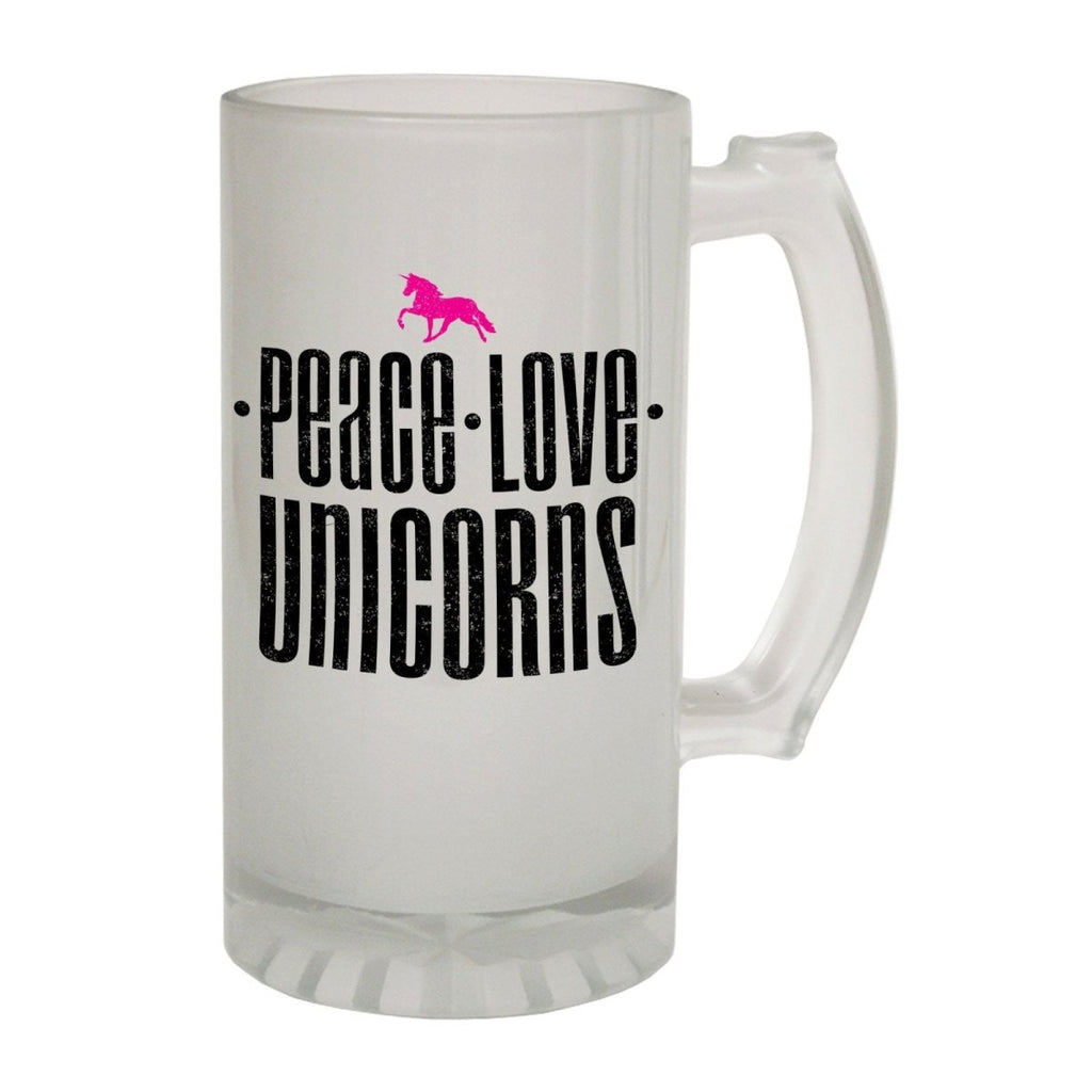 Alcohol Animal Frosted Glass Beer Stein - Peace Love Unicorns - Funny Novelty Birthday - 123t Australia | Funny T-Shirts Mugs Novelty Gifts