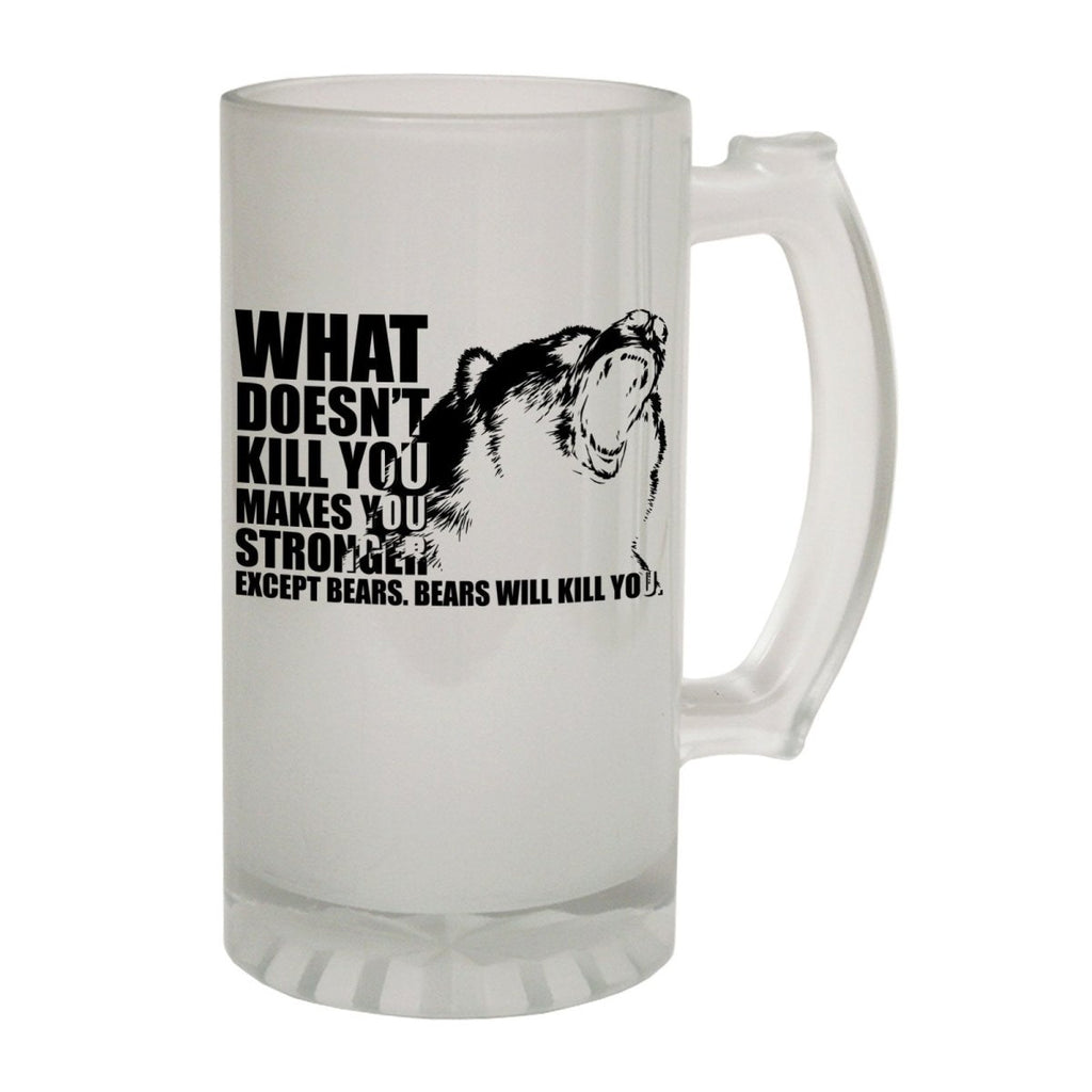 Alcohol Animal Frosted Glass Beer Stein - What Doesnt Kill Bears - Funny Novelty Birthday - 123t Australia | Funny T-Shirts Mugs Novelty Gifts