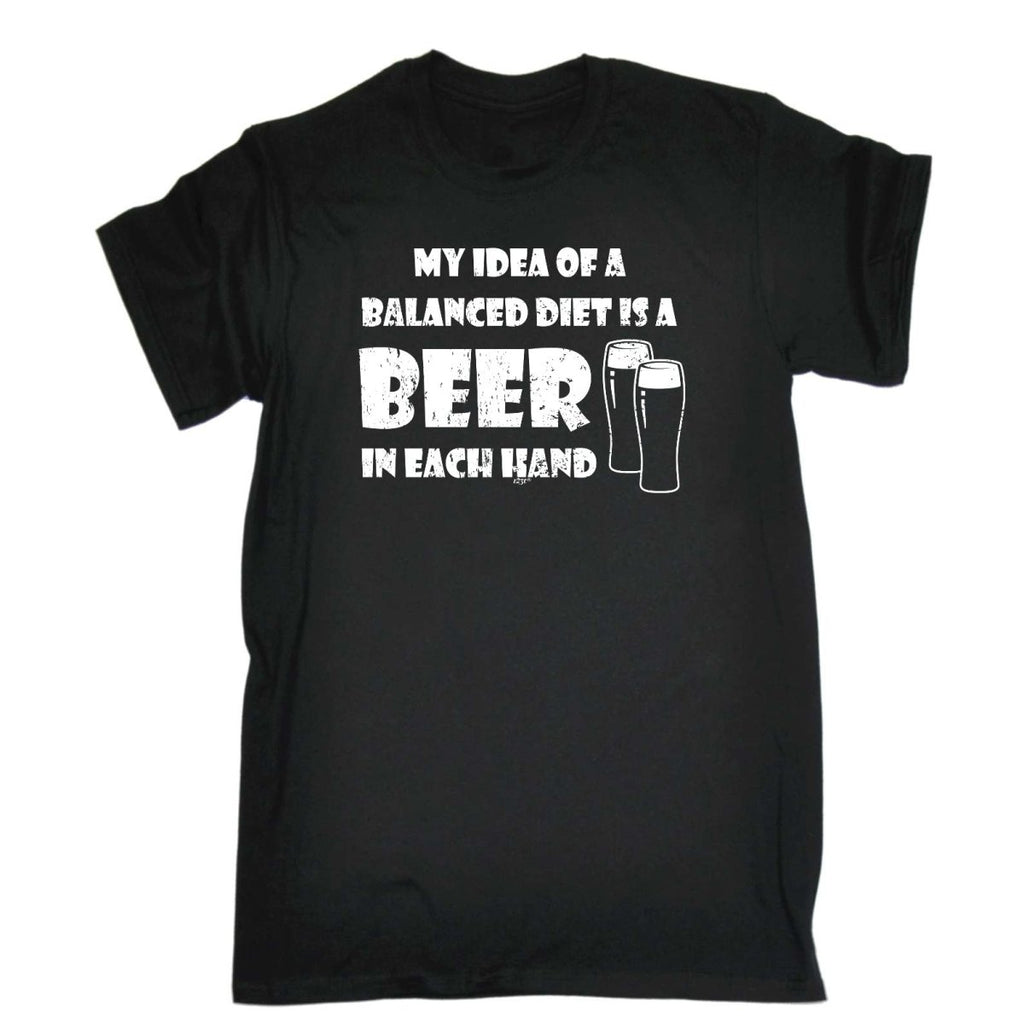 Alcohol Balanced Diet Is A Beer Each Hand - Mens Funny Novelty T-Shirt Tshirts BLACK T Shirt - 123t Australia | Funny T-Shirts Mugs Novelty Gifts