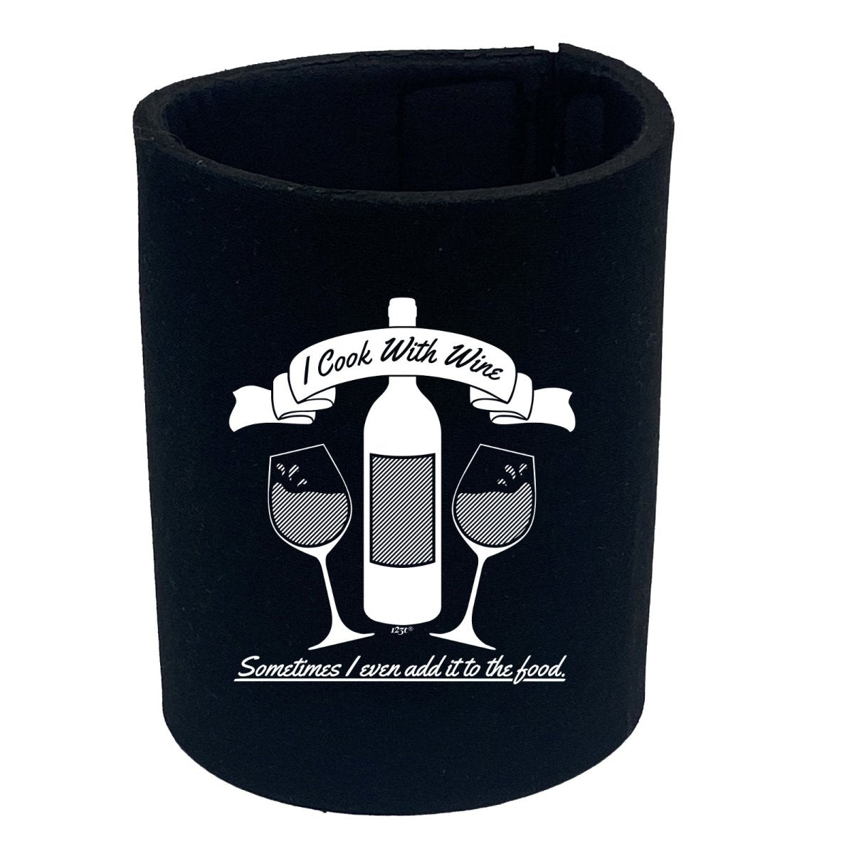 Alcohol Cook With Wine - Funny Novelty Stubby Holder - 123t Australia | Funny T-Shirts Mugs Novelty Gifts