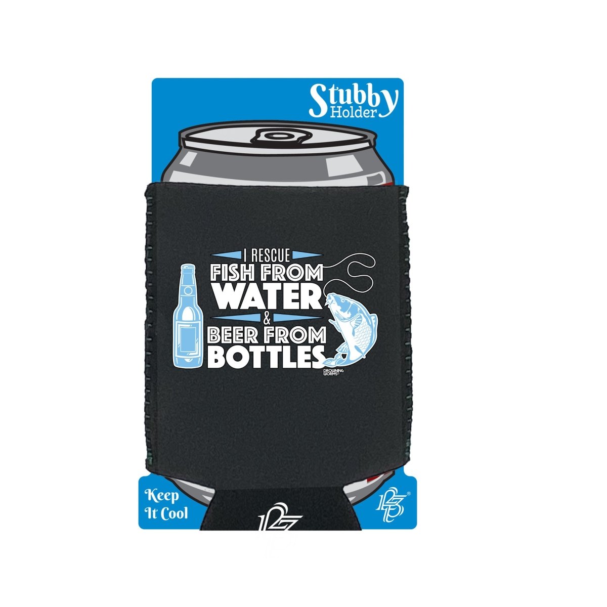 Alcohol Fishing Dw I Rescue Fish From Water And Beer - Funny Novelty Stubby Holder With Base - 123t Australia | Funny T-Shirts Mugs Novelty Gifts