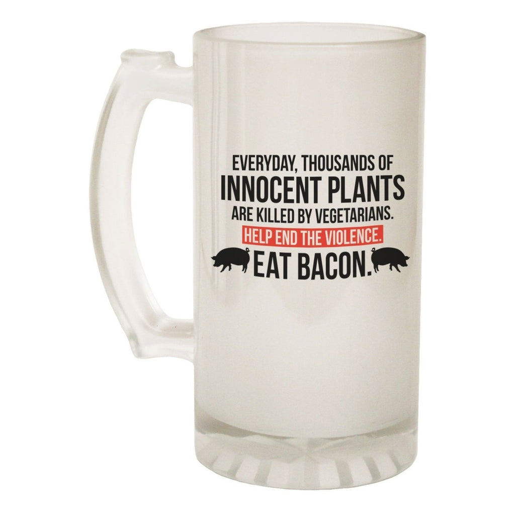 Alcohol Food Frosted Glass Beer Stein - Innocent Plants Killed Bacon - Funny Novelty Birthday - 123t Australia | Funny T-Shirts Mugs Novelty Gifts
