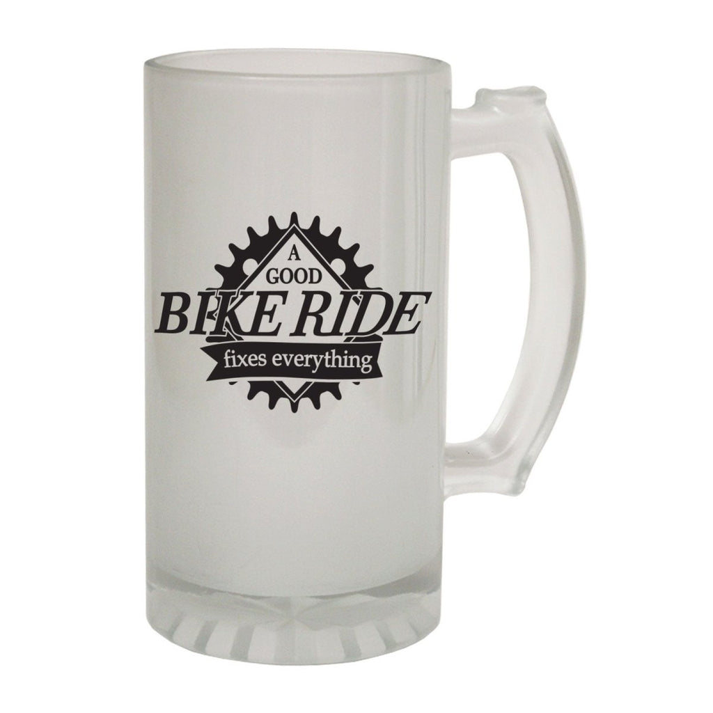 Alcohol Frosted Glass Beer Stein - A Good Ride Fixes Cycling - Funny Novelty Birthday - 123t Australia | Funny T-Shirts Mugs Novelty Gifts