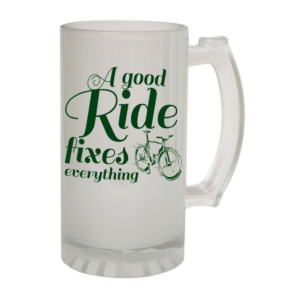 Alcohol Frosted Glass Beer Stein - A Good Ride Fixes - Funny Novelty Birthday - 123t Australia | Funny T-Shirts Mugs Novelty Gifts