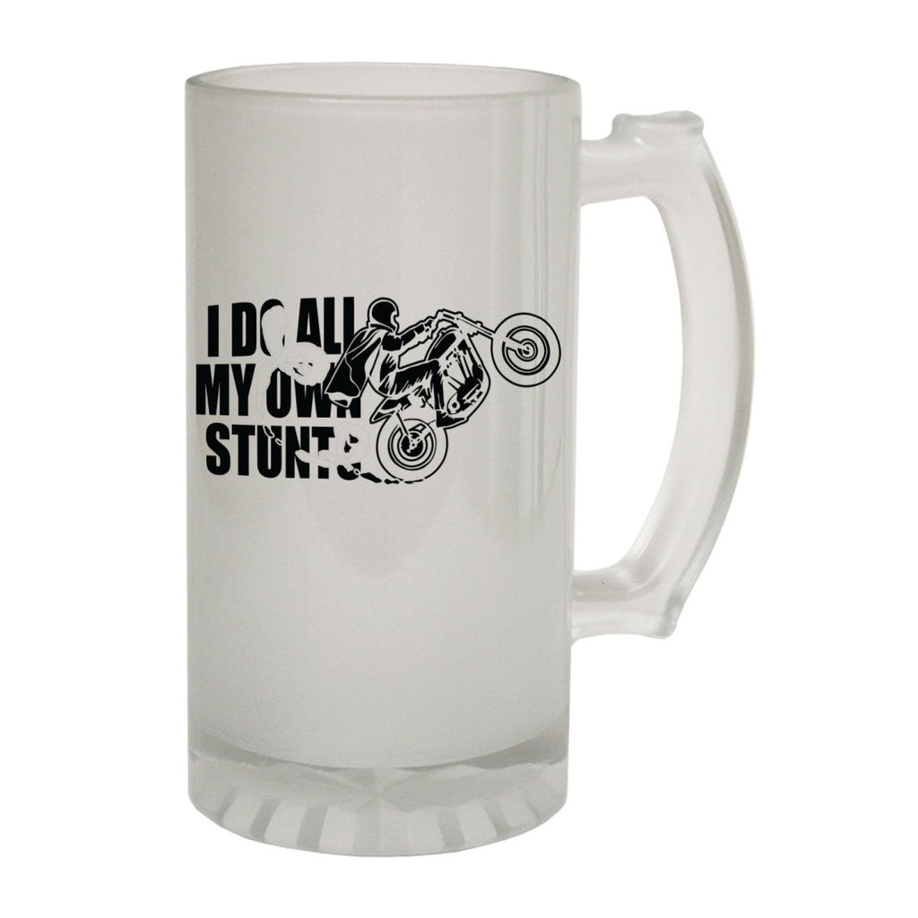 Alcohol Frosted Glass Beer Stein - All My Own Stunts Motorbike - Funny Novelty Birthday - 123t Australia | Funny T-Shirts Mugs Novelty Gifts