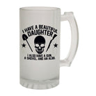 Alcohol Frosted Glass Beer Stein - Beautiful Daughter Alibi Dad - Funny Novelty Birthday - 123t Australia | Funny T-Shirts Mugs Novelty Gifts