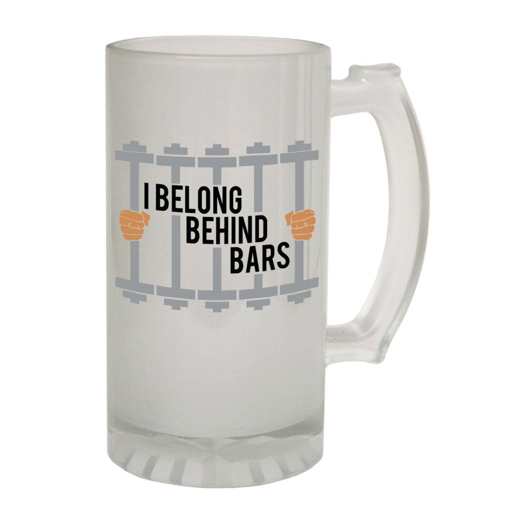 Alcohol Frosted Glass Beer Stein - Belong Behind Bars Gym - Funny Novelty Birthday - 123t Australia | Funny T-Shirts Mugs Novelty Gifts