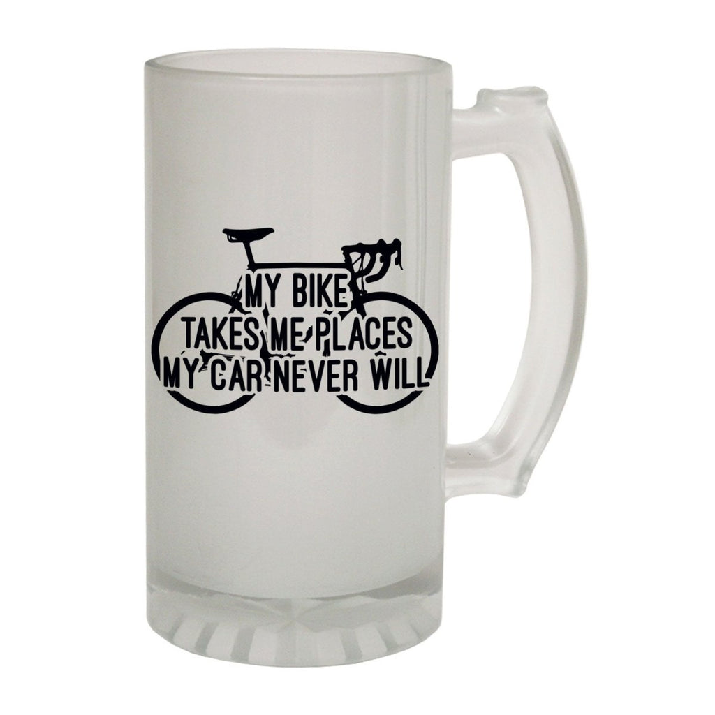 Alcohol Frosted Glass Beer Stein - Bike Takes Me Places - Funny Novelty Birthday - 123t Australia | Funny T-Shirts Mugs Novelty Gifts
