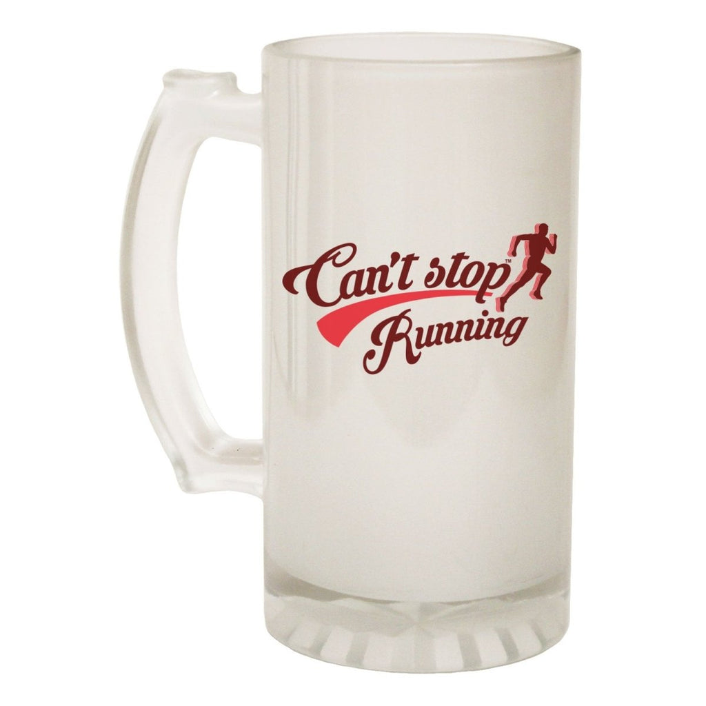 Alcohol Frosted Glass Beer Stein - Cant Stop Running Runner - Funny Novelty Birthday - 123t Australia | Funny T-Shirts Mugs Novelty Gifts