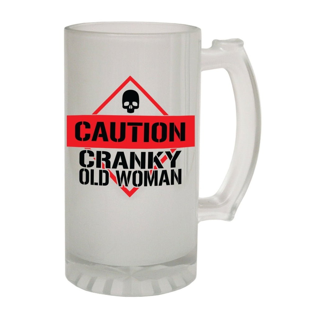 Alcohol Frosted Glass Beer Stein - Caution Cranky Old Woman - Funny Novelty Birthday - 123t Australia | Funny T-Shirts Mugs Novelty Gifts