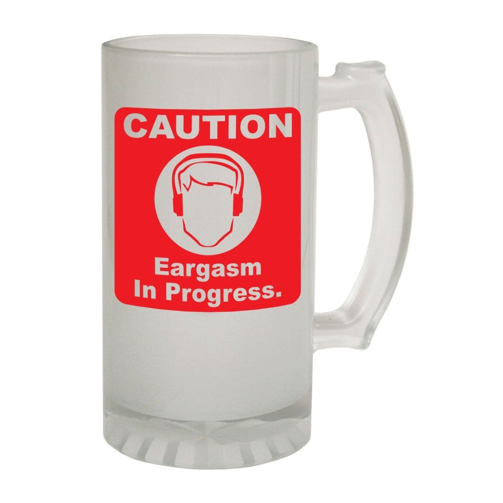 Alcohol Frosted Glass Beer Stein - Caution Eargasm Music DJ - Funny Novelty Birthday - 123t Australia | Funny T-Shirts Mugs Novelty Gifts