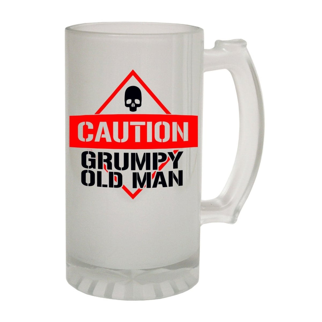 Alcohol Frosted Glass Beer Stein - Caution Grumpy Old Man Funny - Funny Novelty Birthday - 123t Australia | Funny T-Shirts Mugs Novelty Gifts