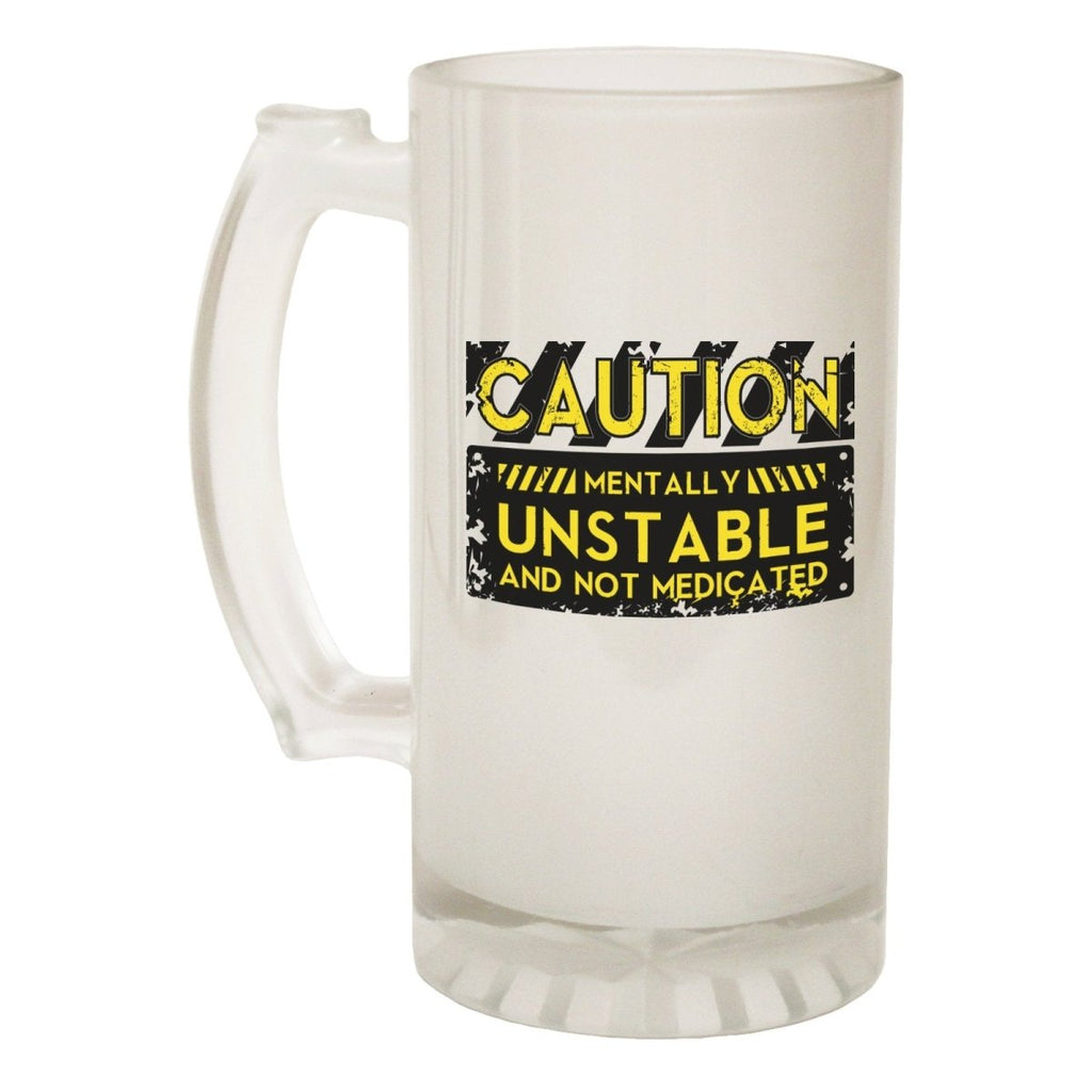 Alcohol Frosted Glass Beer Stein - Caution Mentally Unstable - Funny Novelty Birthday - 123t Australia | Funny T-Shirts Mugs Novelty Gifts