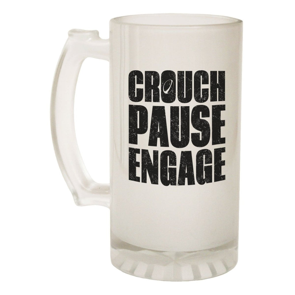 Alcohol Frosted Glass Beer Stein - Crouch Pause Engage Rugby - Funny Novelty Birthday - 123t Australia | Funny T-Shirts Mugs Novelty Gifts