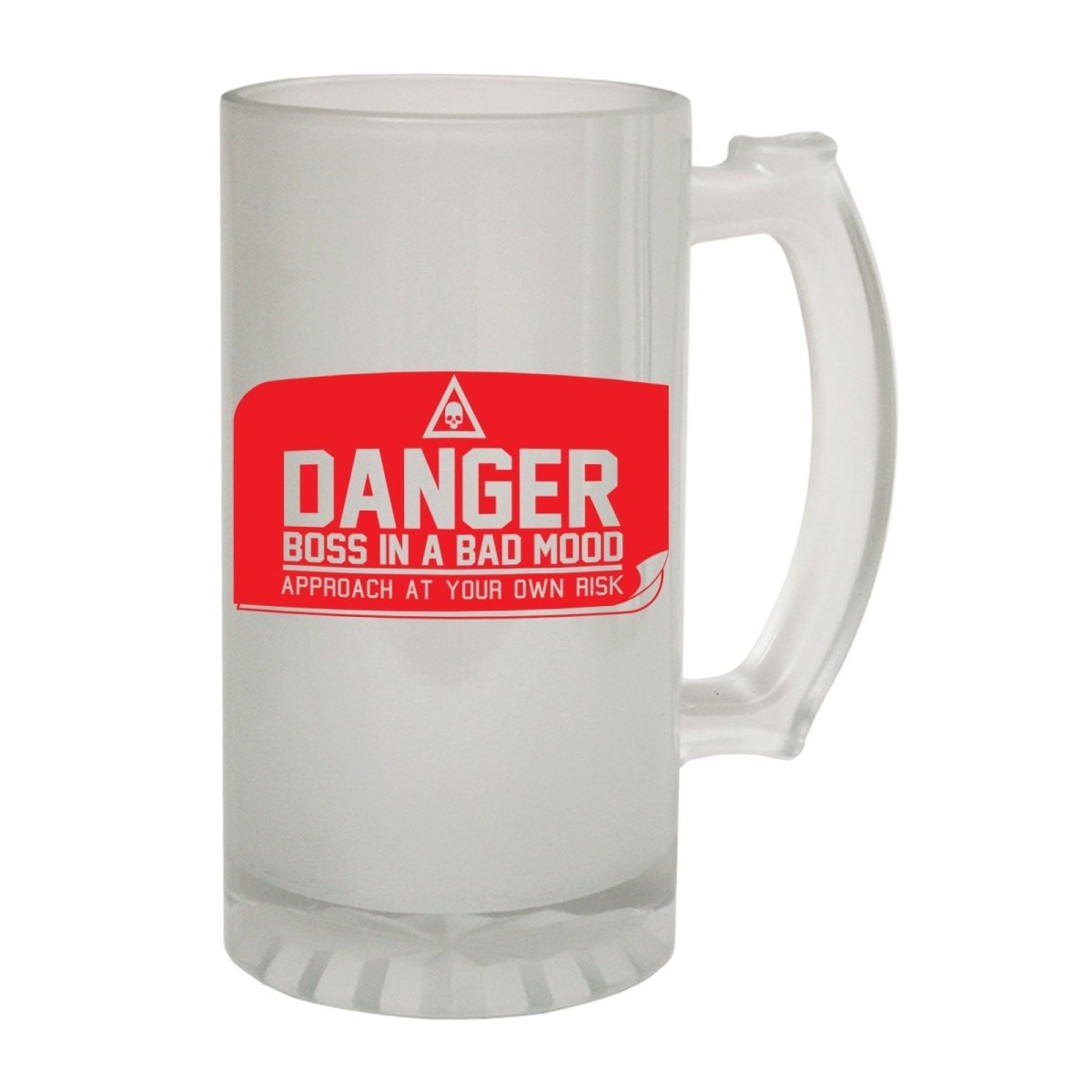 Alcohol Frosted Glass Beer Stein - Danger Boss In Bad Mood - Funny Novelty Birthday - 123t Australia | Funny T-Shirts Mugs Novelty Gifts