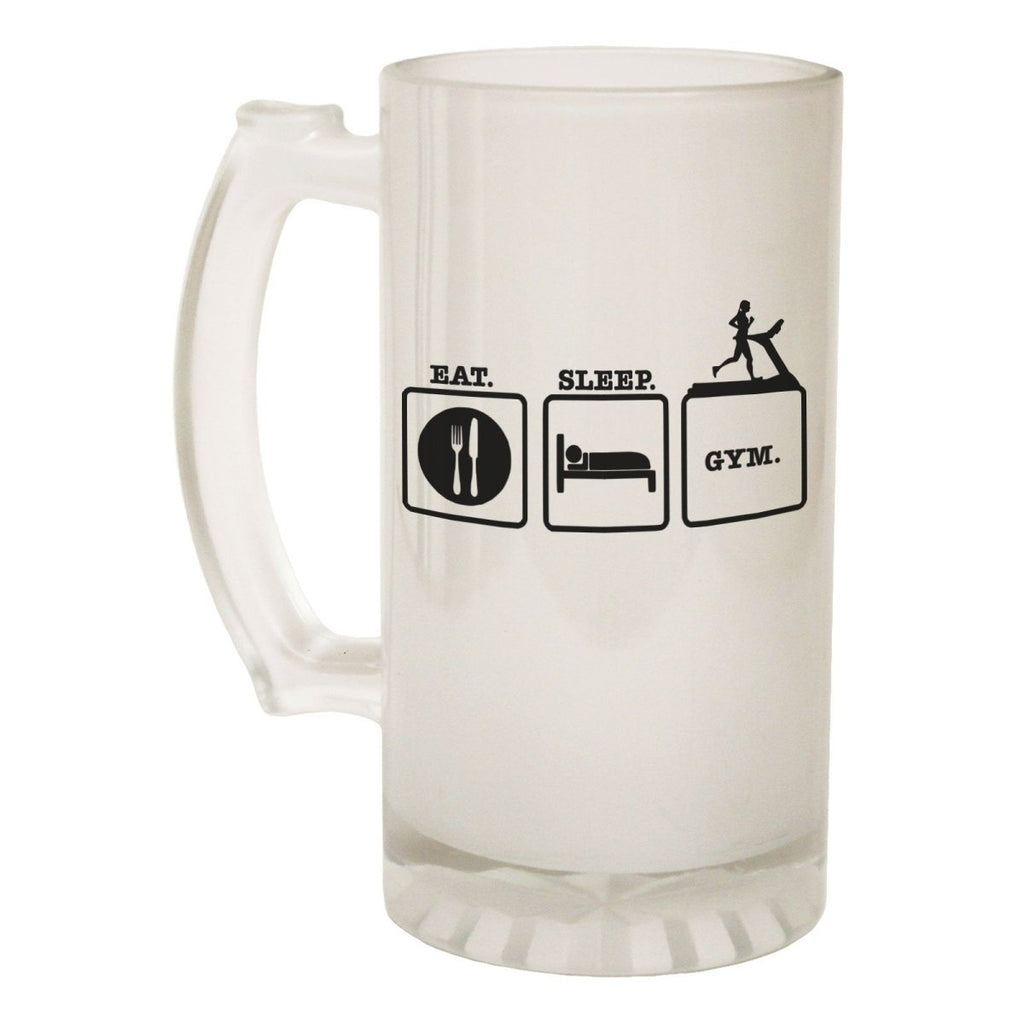Alcohol Frosted Glass Beer Stein - Eat Sleep Gym Weights - Funny Novelty Birthday - 123t Australia | Funny T-Shirts Mugs Novelty Gifts