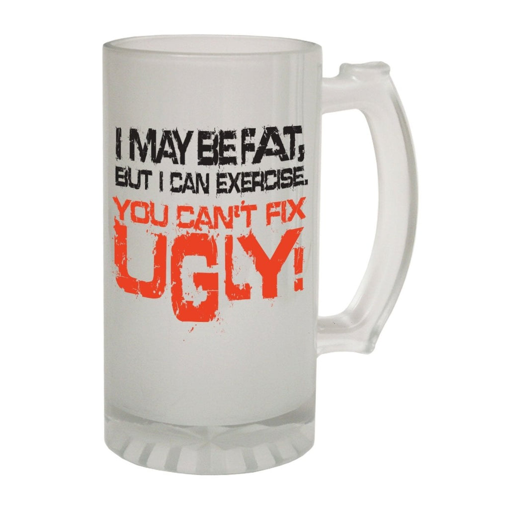 Alcohol Frosted Glass Beer Stein - Fat Fix Ugly Training Gym - Funny Novelty Birthday - 123t Australia | Funny T-Shirts Mugs Novelty Gifts