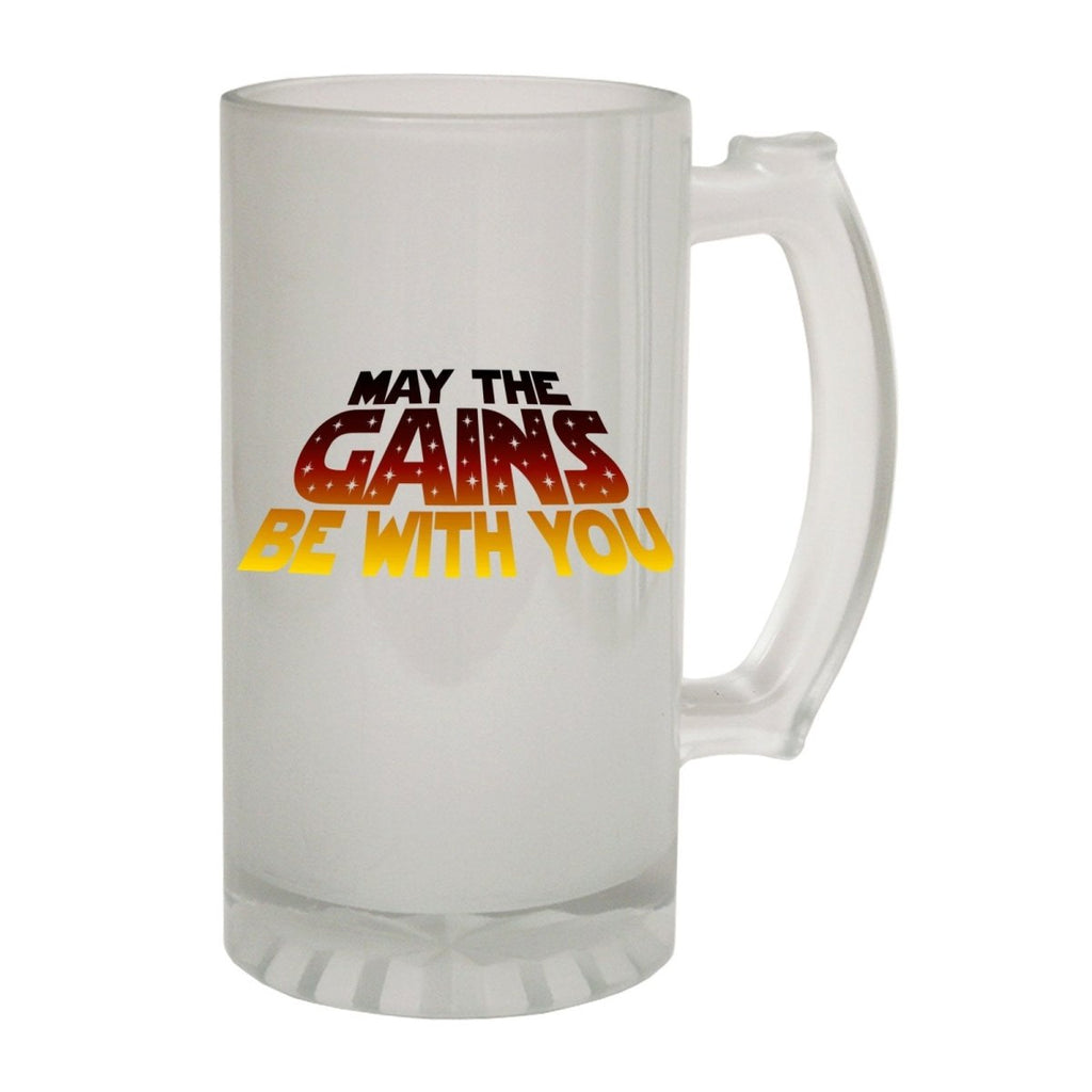 Alcohol Frosted Glass Beer Stein - Gains Be With You Gym - Funny Novelty Birthday - 123t Australia | Funny T-Shirts Mugs Novelty Gifts