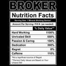 Broker Nutrition Facts - Mens 123t Funny T-Shirt Tshirts