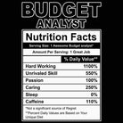 Budget Analyst Nutrition Facts - Mens Funny T-Shirt Tshirts - 123t Australia | Funny T-Shirts Mugs Novelty Gifts