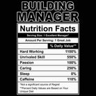 Building Manager Nutrition Facts - Mens Funny T-Shirt Tshirts - 123t Australia | Funny T-Shirts Mugs Novelty Gifts