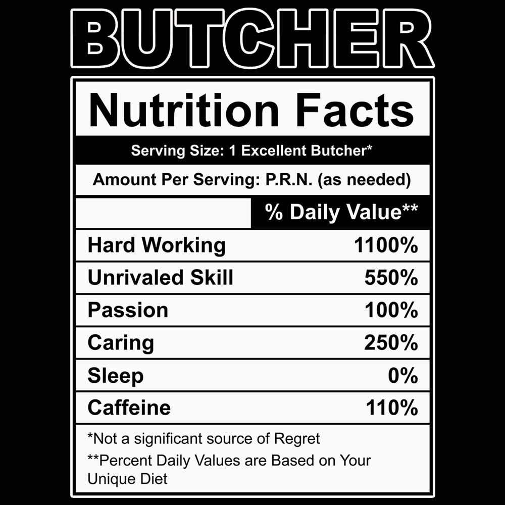 Butcher Nutrition Facts - Mens Funny T-Shirt Tshirts - 123t Australia | Funny T-Shirts Mugs Novelty Gifts