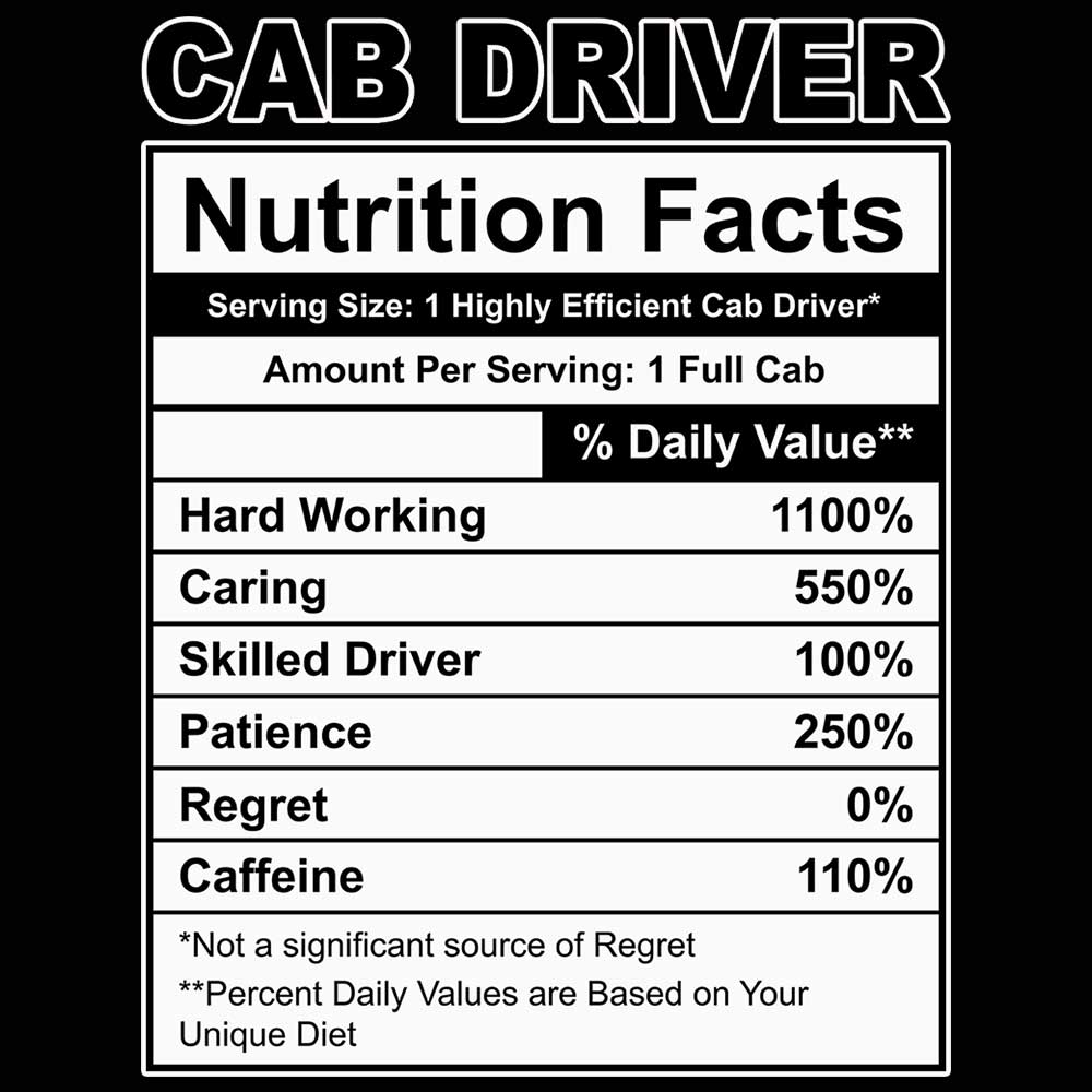 Cab Driver Nutrition Facts - Mens Funny T-Shirt Tshirts - 123t Australia | Funny T-Shirts Mugs Novelty Gifts