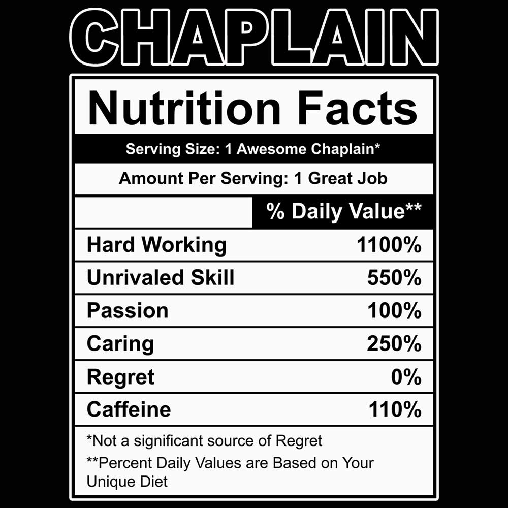 Chaplain Nutrition Facts - Mens Funny T-Shirt Tshirts - 123t Australia | Funny T-Shirts Mugs Novelty Gifts