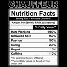 Chauffeur Nutrition Facts - Mens Funny T-Shirt Tshirts - 123t Australia | Funny T-Shirts Mugs Novelty Gifts