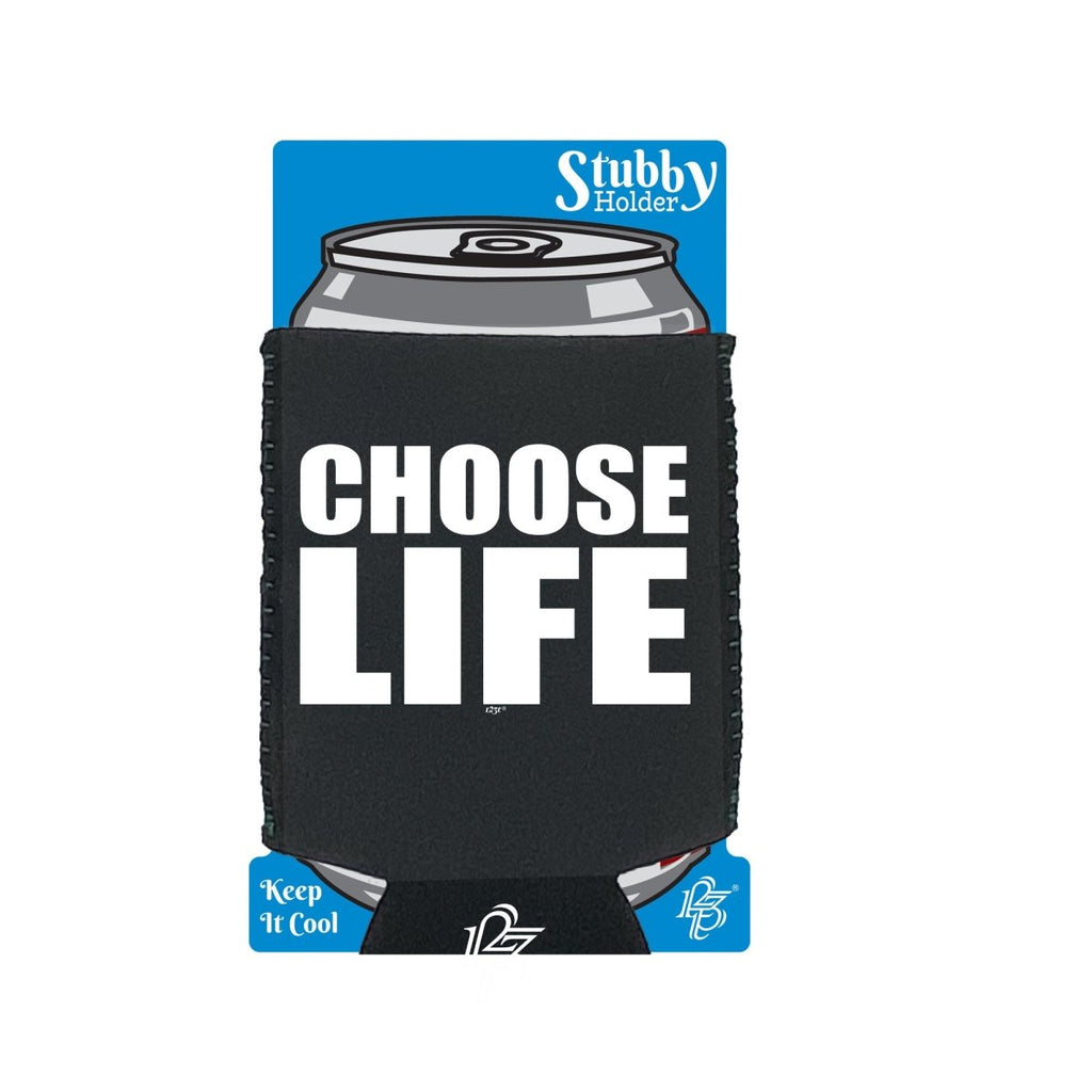 Choose Life White - Funny Novelty Stubby Holder With Base - 123t Australia | Funny T-Shirts Mugs Novelty Gifts