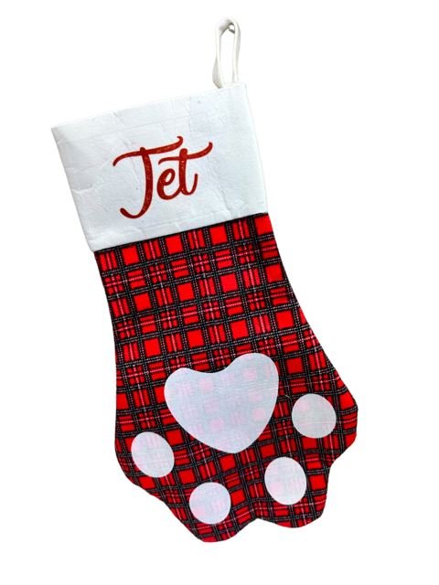 Christmas Pet Stocking Gift Bag Dog Cat Paw Socks Xmas Tree Decorations ANY NAME - 123t Australia | Funny T-Shirts Mugs Novelty Gifts