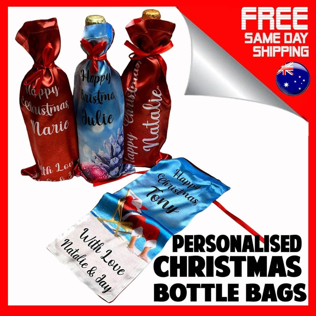 Christmas Wine Bottle Bag - Personalised Santa Claus Cover Xmas Decor Gift Bags - 123t Australia | Funny T-Shirts Mugs Novelty Gifts