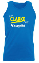 Clarke V1 Surname Thing - Funny Novelty Vest Singlet Unisex Tank Top - 123t Australia | Funny T-Shirts Mugs Novelty Gifts