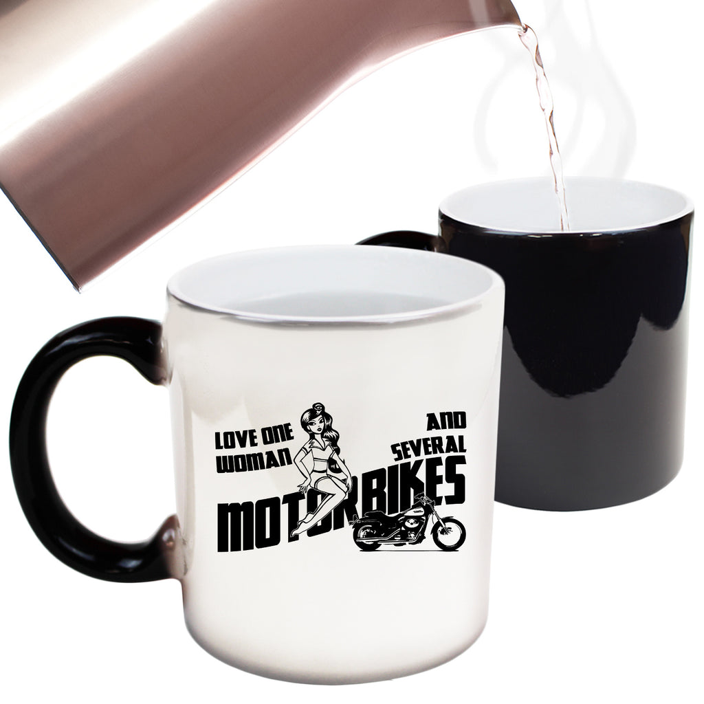 Love One Woman And Several Motorbikes Black - Funny Colour Changing Mug