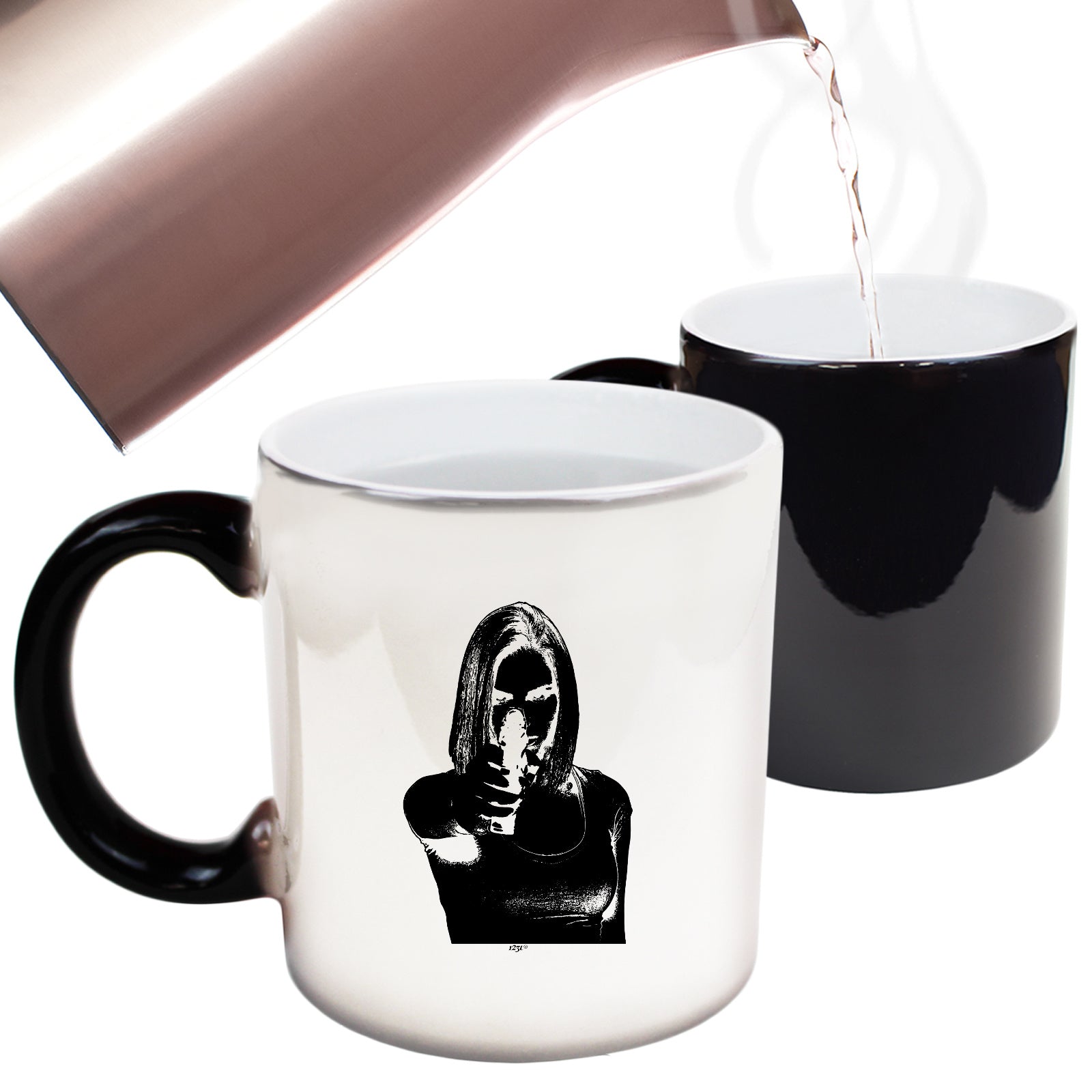Girl Shooting Blond Gangster - Funny Colour Changing Mug Cup