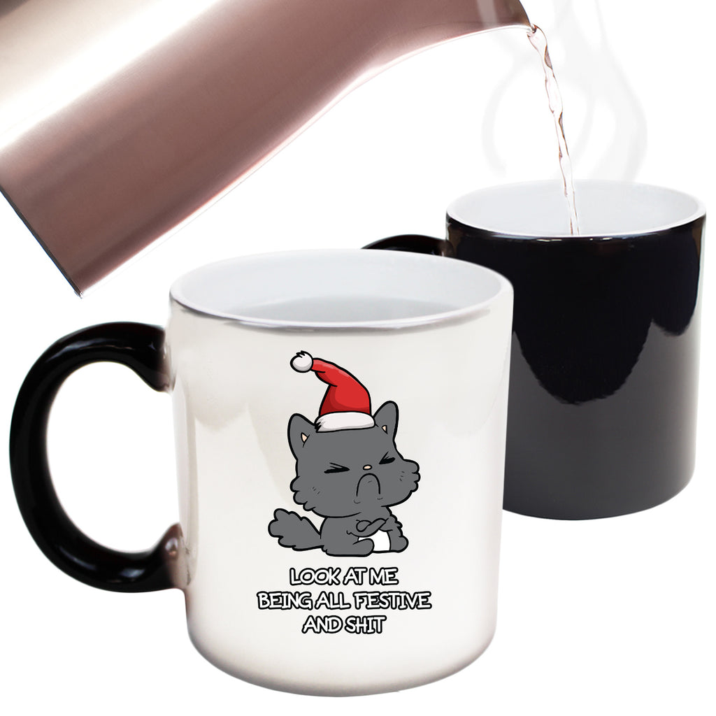 Christmas Cat Lookatme Festive Animal - Funny Colour Changing Mug