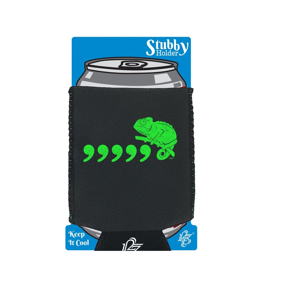 Comma Chameleon 80'S Retro - Funny Novelty Stubby Holder With Base - 123t Australia | Funny T-Shirts Mugs Novelty Gifts