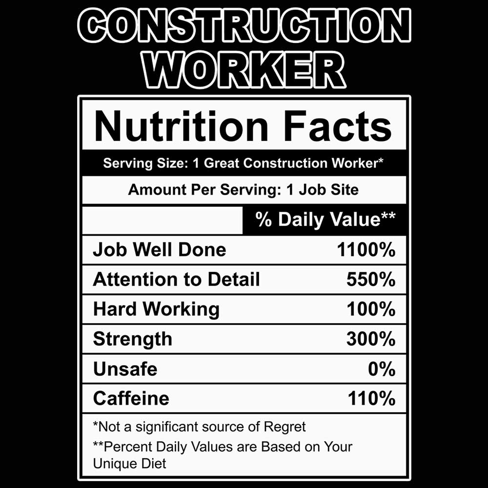 Construction Worker Nutrition Facts - Mens Funny T-Shirt Tshirts - 123t Australia | Funny T-Shirts Mugs Novelty Gifts