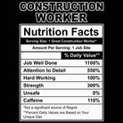 Construction Worker Nutrition Facts - Mens Funny T-Shirt Tshirts - 123t Australia | Funny T-Shirts Mugs Novelty Gifts