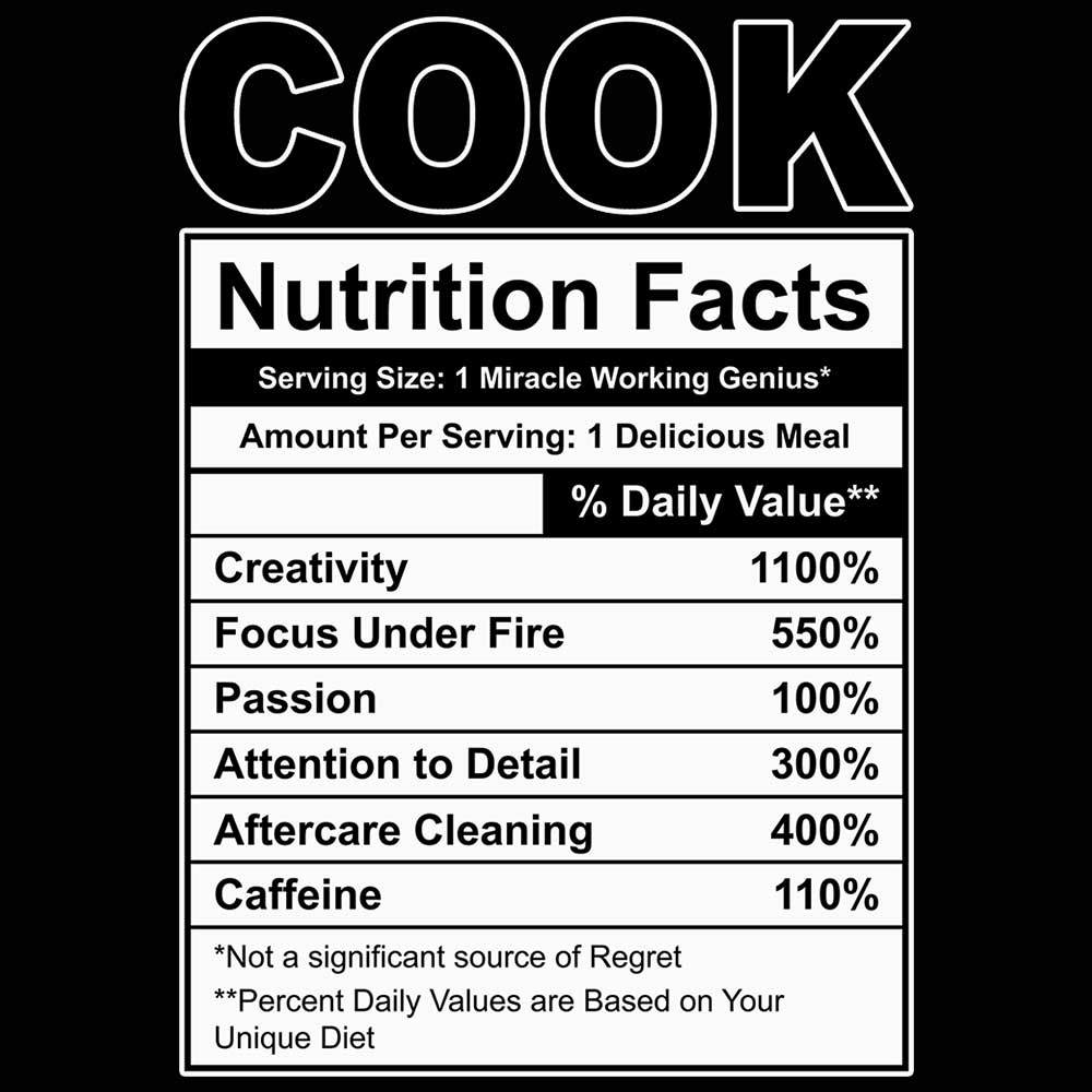 Cook Nutrition Facts - Mens Funny T-Shirt Tshirts - 123t Australia | Funny T-Shirts Mugs Novelty Gifts