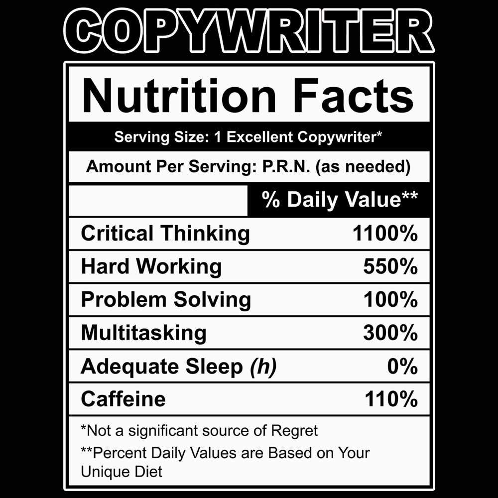 Copywriter Nutrition Facts - Mens Funny T-Shirt Tshirts - 123t Australia | Funny T-Shirts Mugs Novelty Gifts