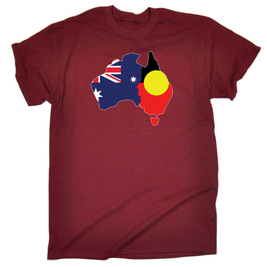 Country Outline Australia Aboriginal Flag Joined United As One - Mens Funny T-Shirt Tshirts - 123t Australia | Funny T-Shirts Mugs Novelty Gifts