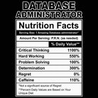 Database Administrator Nutrition Facts - Mens 123t Funny T-Shirt Tshirts